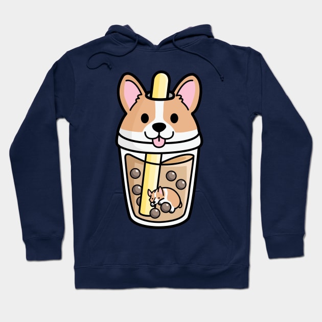 Kawaii Corgi Bubble Tea Hoodie by SuperrSunday